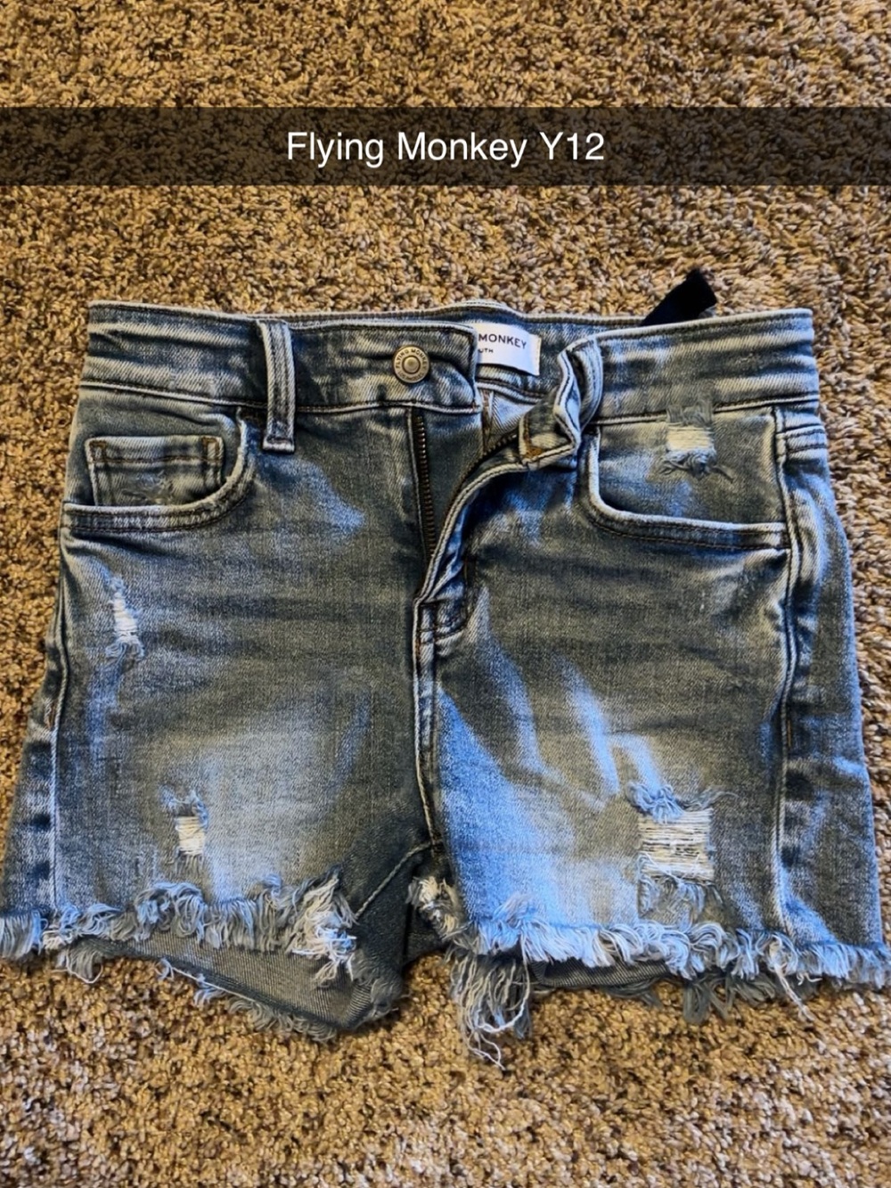Flying Monkey Girls’ Washed Blue Distressed Denim Cutoff Shorts